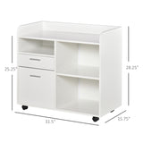 English Elm Vinsetto Filing Cabinet Printer Stand Mobile Lateral File Cabinet With 2 Drawers, 3 Open Storage Shelves For Home Office Organization, White