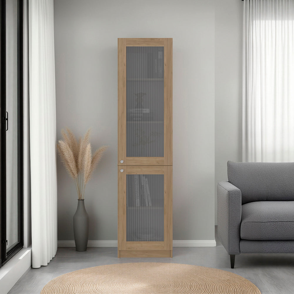 English Elm Home Vertical Freestanding Bookcase with Open Shelving and Enclosed Lower Cabinet Natural Wood B070P487569