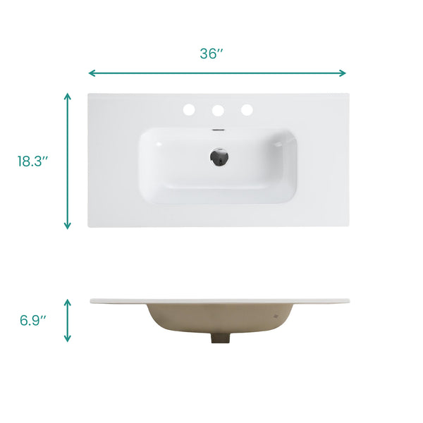 English Elm BB0936Y331, Integrated Gloss White Ceramic Basin 40.7x23x11.2 in – Seamless Durable Sink, Easy Care W1865P230032
