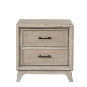 English Elm Transitional Oak Nightstand with Dovetail Drawers Felt Lining and Angled Feet B2741P435910