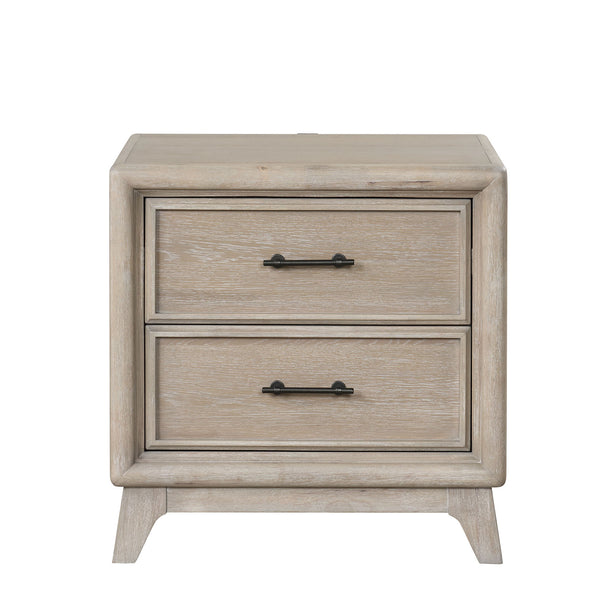 English Elm Transitional Oak Nightstand with Dovetail Drawers Felt Lining and Angled Feet B2741P435910