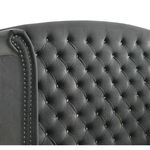 English Elm Kennedy Glam Grey Upholstered Queen Wingback Bed with Diamond Tufting, Chrome Nailhead Trim, Luxe B062S01347