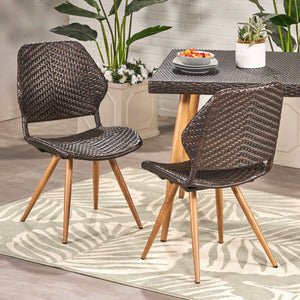 English Elm Christopher Knight Home® - LARYN Rattan Dining Chair Set of 2 – Brown Multi Wicker with Wood-Finish Iron Legs, Cushioned Comfort 62949.00MBRN