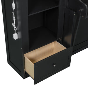 English Elm Queen Murphy Platform Bed with Foldaway Cabinet, Built-In LED, Side Cabinets & Drawers for Small Spaces Black N7090002226B