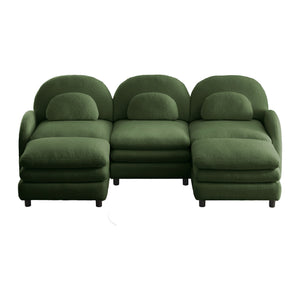 English Elm Teddy Fleece Modular Cloud Sofa Plush Three Seat Sectional with Movable Ottomans Green W5656S00086