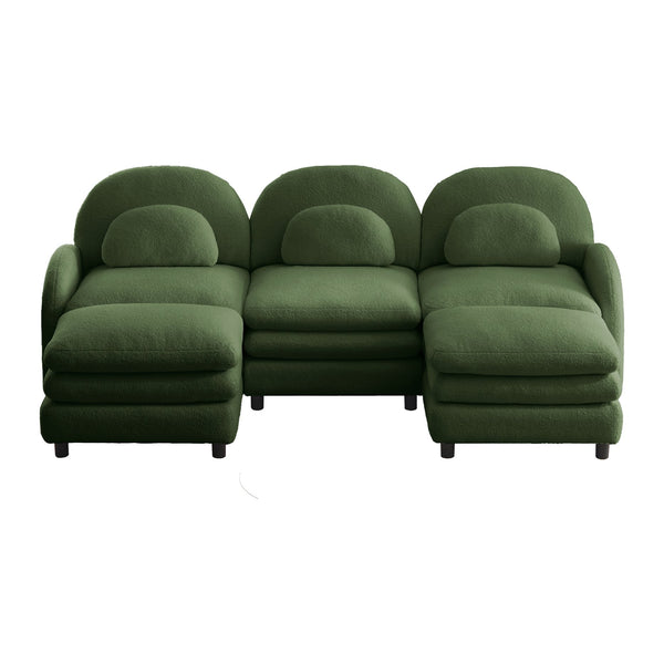 English Elm Teddy Fleece Modular Cloud Sofa Plush Three Seat Sectional with Movable Ottomans Green W5656S00086