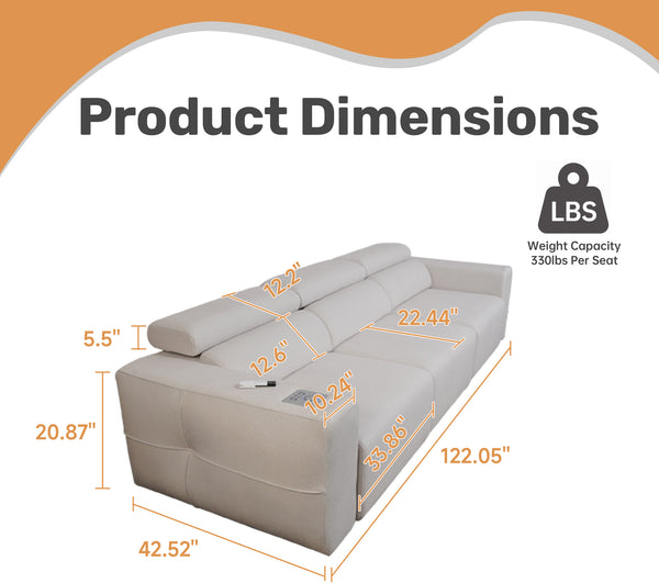 English Elm Power Reclining Sofa with Bluetooth Speakers Wireless Charging and Smart Home Theater Seating Light Grey W3795S00010