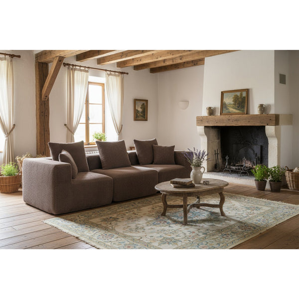 English Elm Modular Low Profile Sectional Sofa Plush Chenille Upholstery for Cozy Living Rooms Brown W3326S00030