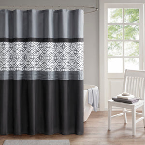 JLA Home 510 Design - Embroidered Pintuck Shower Curtain with Layered Microfiber Lining, Geometric Texture in Grey/Black 5DS70-0231