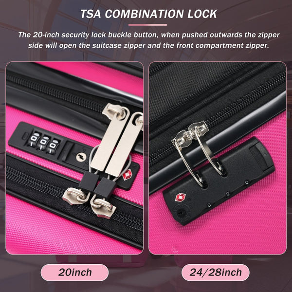 English Elm Luggage 5 Piece Hardside Abs Set with Front Access Carry on and Tsa Spinner Wheels Pink N732P391557F
