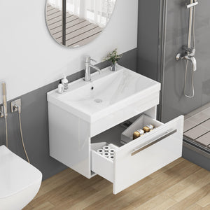 English Elm 24-Inch Bathroom Vanity With Sink Combo - Modern Wall-Mount Design, Soft-Close Drawer & Glossy Finish W3151S00059