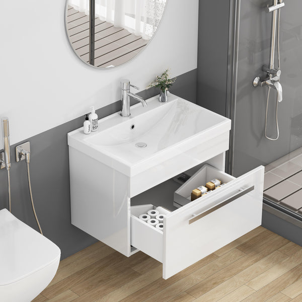 English Elm 24-Inch Bathroom Vanity With Sink Combo - Modern Wall-Mount Design, Soft-Close Drawer & Glossy Finish W3151S00059