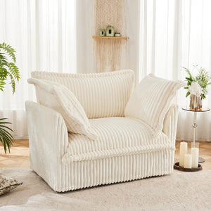 English Elm Slip-Covered Armchair – Cozy Cream Corduroy Sofa With Deep Seat, Large Cushions & Washable Covers W3041P240119-GIGA
