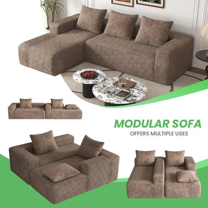 English Elm 106" Modular Sectional Couch Dark Coffee - Boneless L-Shape Chaise, Corduroy Cloud Sofa, No Assembly, Deep Seat Comfort W3795S00001