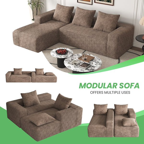 English Elm 106" Modular Sectional Couch Dark Coffee - Boneless L-Shape Chaise, Corduroy Cloud Sofa, No Assembly, Deep Seat Comfort W3795S00001