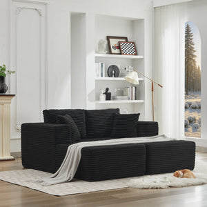 English Elm 106" Cloud Sectional Couch - Modern Double Chaise Sofa In Black Plush Corduroy, No Assembly Needed! W1143S00030