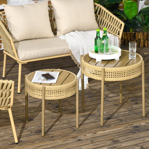 English Elm Outsunny 2-Piece Wicker Patio Table Set – Versatile Outdoor Nesting Tables With Slatted Metal Tops W2225P174032-GIGA