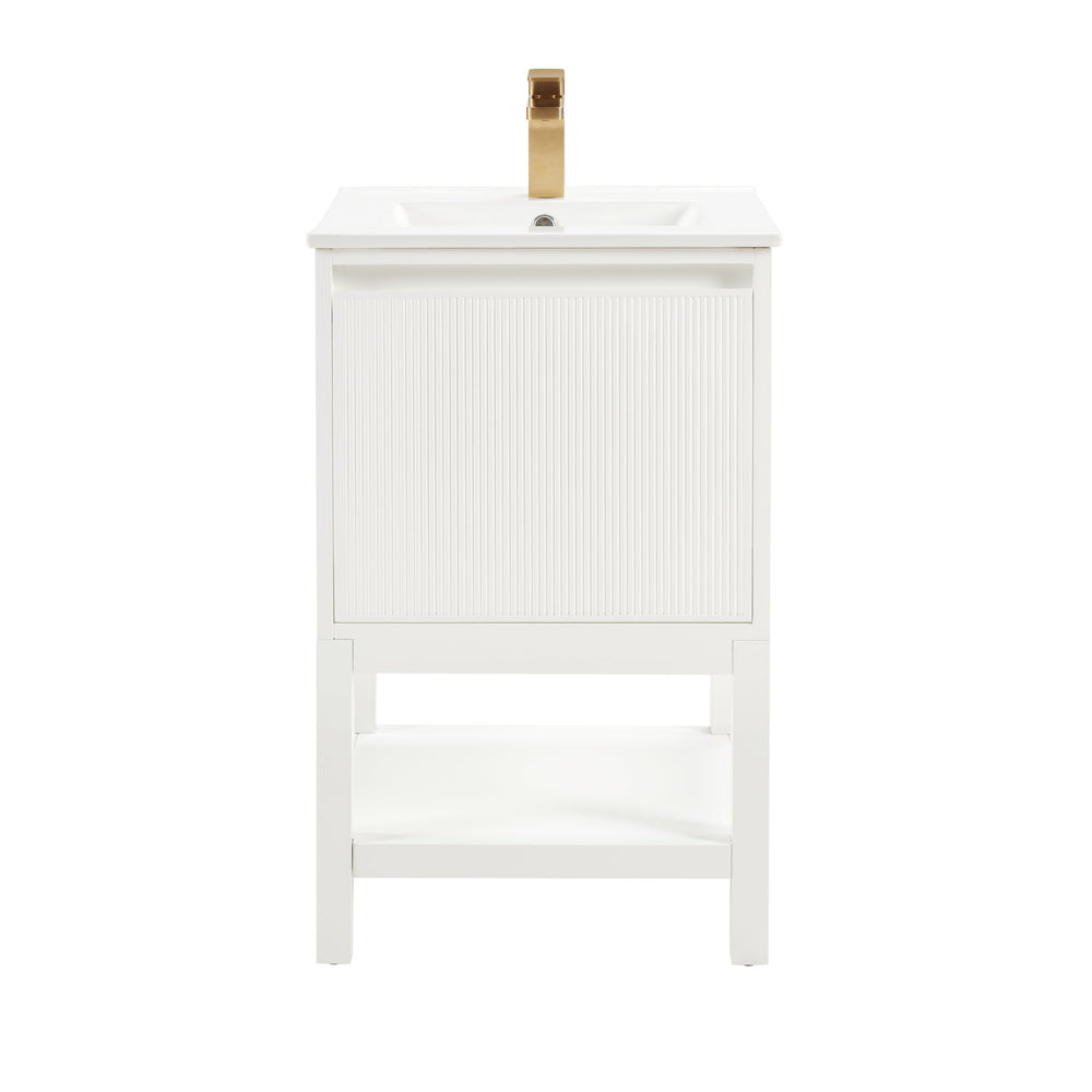 English Elm 20 Inch Solid Wood Bathroom Vanity Pre-assembled Ceramic Basin Adjustable Storage W2316P379994