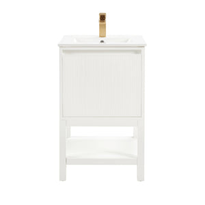 English Elm 20 Inch Solid Wood Bathroom Vanity Pre-assembled Ceramic Basin Adjustable Storage W2316P379994