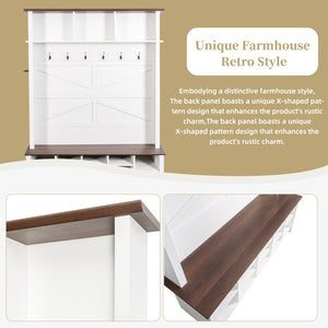 English Elm Farmhouse Hall Tree Entryway Organizer with Bench 16 Compartments and 6 Coat Hooks N721S000064K