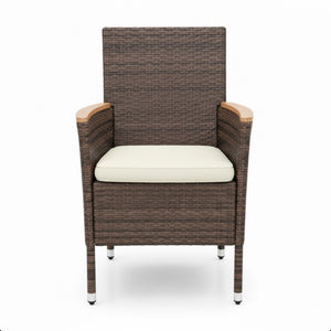 English Elm 4-piece Outdoor Pe Rattan Dining Armchair Set with Cushions for Patio Deck Brown B082P455160