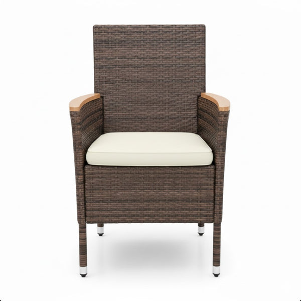 English Elm 4-piece Outdoor Pe Rattan Dining Armchair Set with Cushions for Patio Deck Brown B082P455160