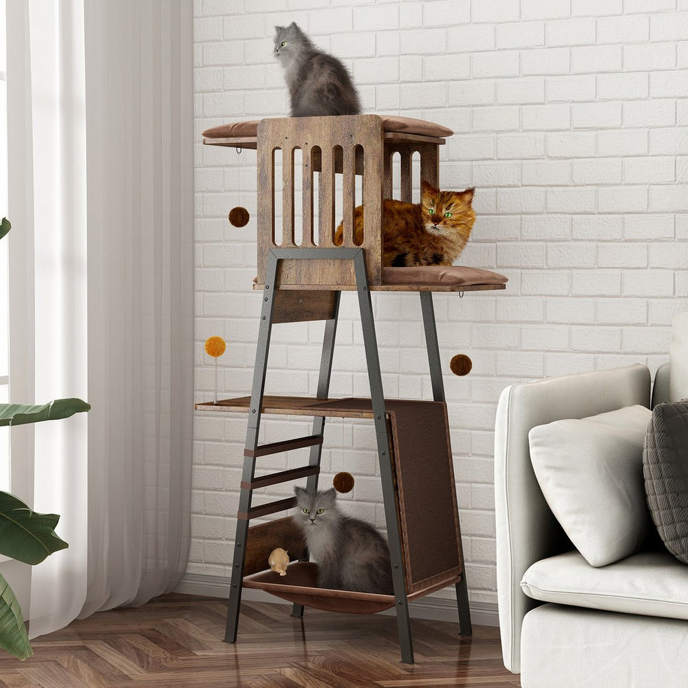 English Elm Modern 58 Inch Cat Tower with Sisal Scratching Mat Hammock and Perch for Large Breeds W2641P460041
