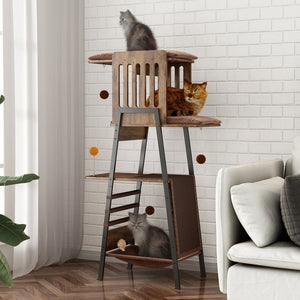 English Elm Modern 58 Inch Cat Tower with Sisal Scratching Mat Hammock and Perch for Large Breeds W2641P460041