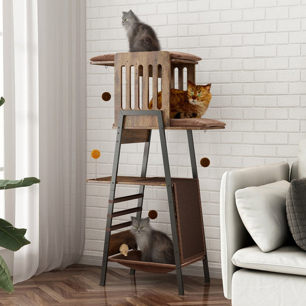 English Elm Modern 58 Inch Cat Tower with Sisal Scratching Mat Hammock and Perch for Large Breeds W2641P460041