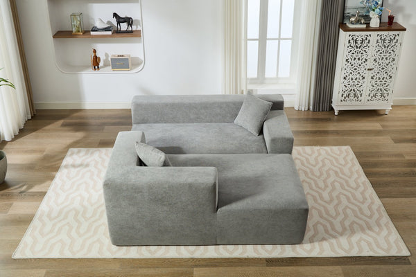 English Elm Beige Compressible Chenille Sofa with Space-Saving Vacuum Packaging, Easy-Clean, Fluffable Comfort Grey B102S00088