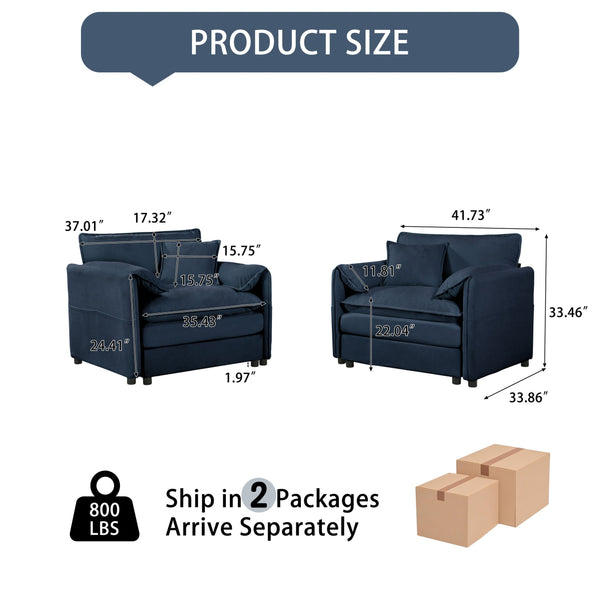English Elm Oversized Chenille Accent Chair Set Two Wide Seat Pillow Arms Living Room Lounge W3163S00008