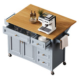 English Elm K&K 52'' Kitchen Island With Drop Leaf, Embossed Texture Kitchen Island On Wheels With Spice Rack, Towel Rack, 2 Doors and 5 Drawers, Kitchen Storage Cart With Adjustable Shelf For Kitchen, Blue Grey