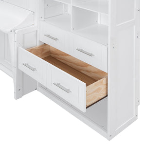 English Elm Queen Murphy Wall Bed Cabinet System with Wardrobe Drawers and Shelving in White Mdf LP000384AAK-1