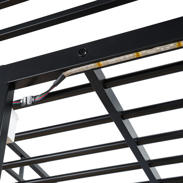 English Elm Twin Loft Bed with Built-In Desk, LED Light Strip, Power Outlet & Fabric Wardrobe for Small Rooms Black SF000178AAB