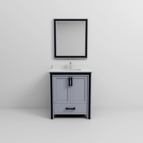 English Elm Dark Grey Bath Vanity 30" W x 22" D with White Quartz Top, Chrome Faucet, 28" Mirror, Durable Surface B2731S01343
