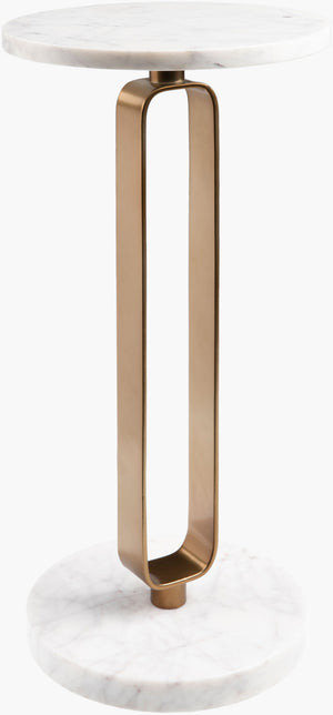 Surya Bendigo Art Deco 24" Marble-top End Table With Durable Metal Base For Elegant Living Spaces Top, Ivory,Base, Metallic ,Brass Marble,Iron,Marble Bdi-001