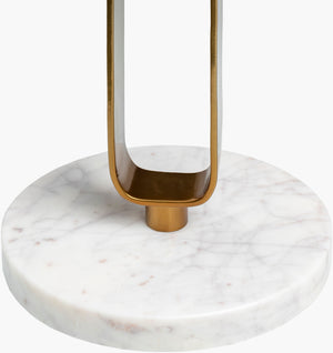 Surya Bendigo Art Deco 24" Marble-top End Table With Durable Metal Base For Elegant Living Spaces Top, Ivory,Base, Metallic ,Brass Marble,Iron,Marble Bdi-001