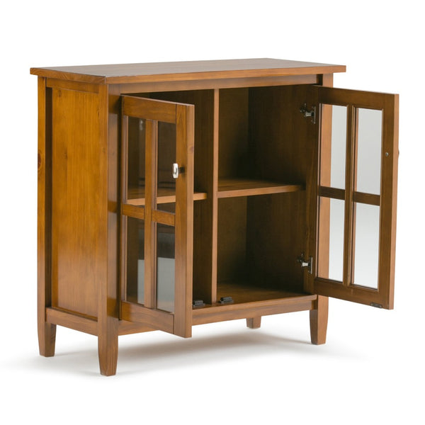 English Elm Warm Shaker Low Storage Cabinet - Handcrafted Light Golden Brown With Glass Door & Adjustable Shelves B136P159572-GIGA