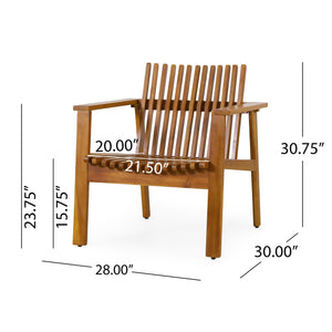 English Elm Outdoor Acacia Slatted Club Chairs Set of 2 Teak Finish Patio Lounge Seating 71921.00WTC