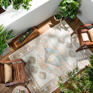 Livabliss Bodrum Global Pattern Polypropylene Area Rug Low Pile Woven for Living Rooms Dusty Coral, Iv 6'11" x 9' BDM2313-6119