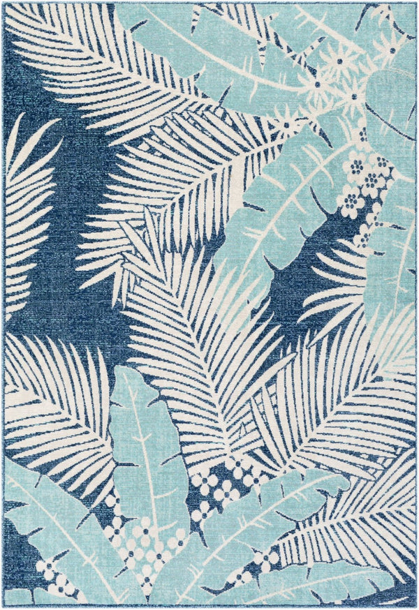 Livabliss Bodrum Coastal Polypropylene Machine Woven Rug for Indoor Outdoor Living Spaces Dark Blue, Aqua 5'3" x 7'3" BDM2324-5373