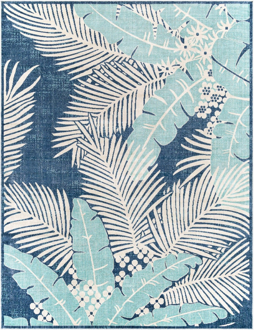 Livabliss Bodrum Coastal Polypropylene Machine Woven Rug for Indoor Outdoor Living Spaces Dark Blue, Aqua 7'10" x 10' BDM2324-71010