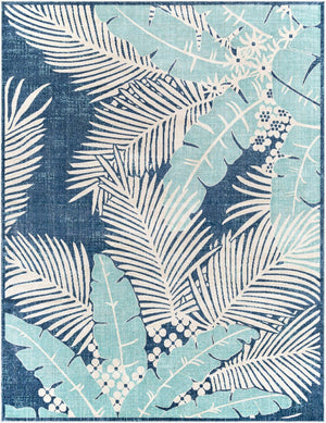 Livabliss Bodrum Coastal Polypropylene Machine Woven Rug for Indoor Outdoor Living Spaces Dark Blue, Aqua 7'10" x 10' BDM2324-71010