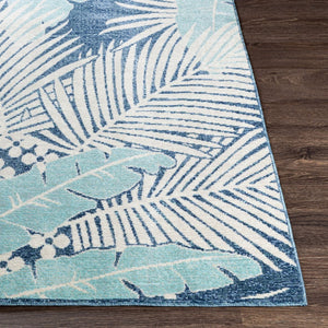 Livabliss Bodrum Coastal Polypropylene Machine Woven Rug for Indoor Outdoor Living Spaces Dark Blue, Aqua 5'3" x 7'3" BDM2324-5373
