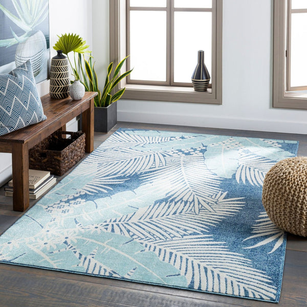 Livabliss Bodrum Coastal Polypropylene Machine Woven Rug for Indoor Outdoor Living Spaces Dark Blue, Aqua 5'3" x 7'3" BDM2324-5373