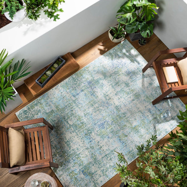 Livabliss Bodrum Machine Woven Polypropylene Area Rug Low Pile Indoor Outdoor Living Room Medium Green, W 8'10" x 12' BDM2328-81012