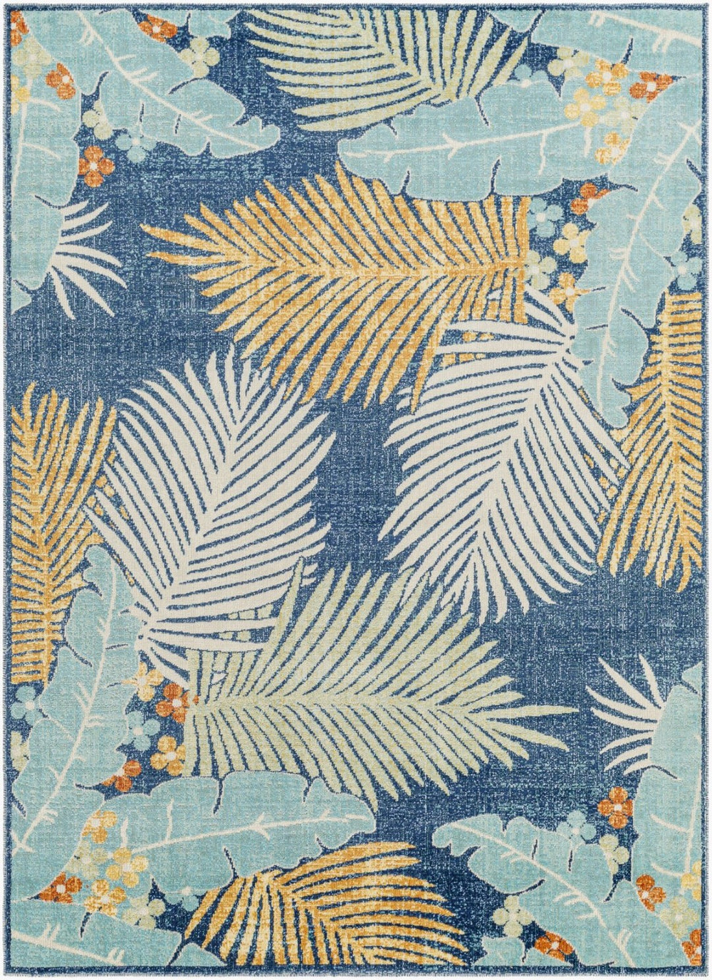 Livabliss Bodrum Tropical Coastal Polypropylene Area Rug Low Pile Outdoor Patio Living Room Tan, Dark Blue 8'10" x 12' BDM2346-81012