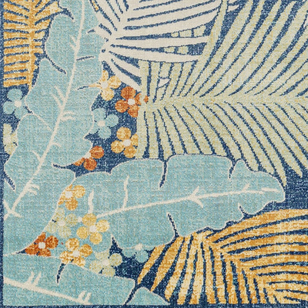 Livabliss Bodrum Tropical Coastal Polypropylene Area Rug Low Pile Outdoor Patio Living Room Tan, Dark Blue 8'10" x 12' BDM2346-81012