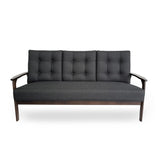 Christopher Knight Home® - Noble House - Duluth Mid Century Waffle Stitch Tufted Accent Sofa with Rubberwood Legs - Black and Walnut Finish