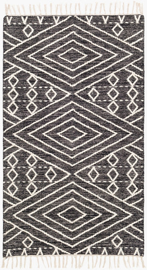 Livabliss Bedouin Artisan Wool Cotton Woven Area Rug with Fringe for Living or Dining Rooms Black, Cream 5' x 7'6" BDO2300-576
